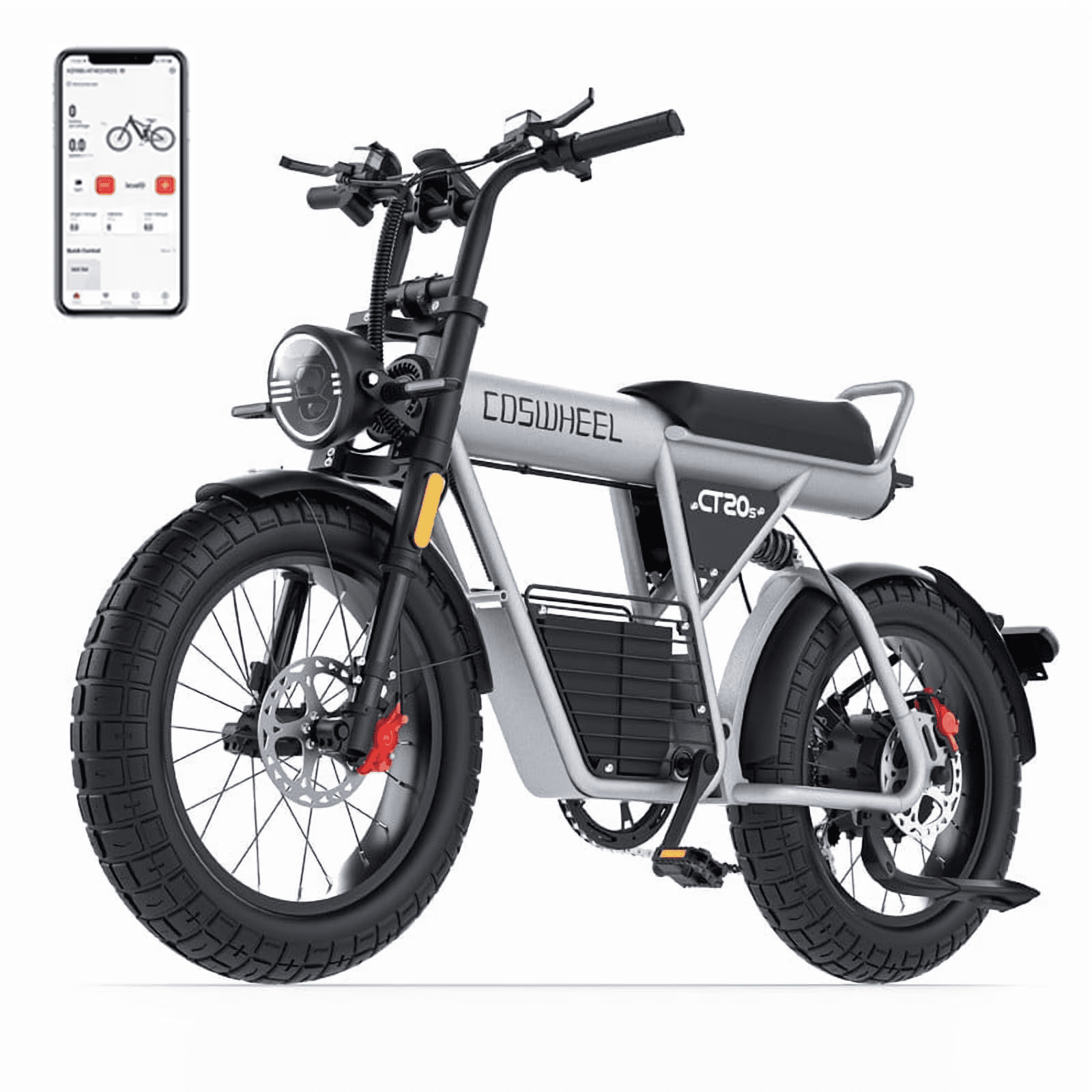 COSWHEEL CT20S Electric Bike 60V 1500W Motor 27.5Ah Battery 20" Fat Tires 40MPH, Dual Suspension Shimano 7-Speed for Adult Ebike