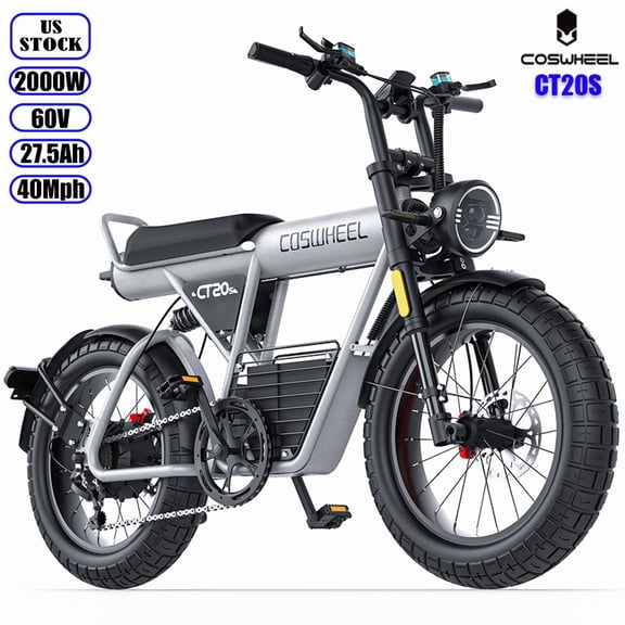 COSWHEEL CT20S Electric Dirt Bike for Adults,2000W Peak (1500W Rated) 40Mph Top Speed, 60V 27.5Ah Removable Battery, 20" x 5.0" Fat Tires, Dual Suspension, Hydraulic Disc Brakes UL2849