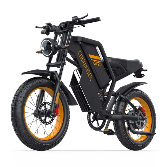 COSWHEEL GT20 48V/25Ah Electric Bike for Adults - 1500W Peak Rear Hub Motor, 28 MPH, 20"×4" Fat-Tire, Full Suspension, Removable Battery, Road/Urban/City Commute Ebike