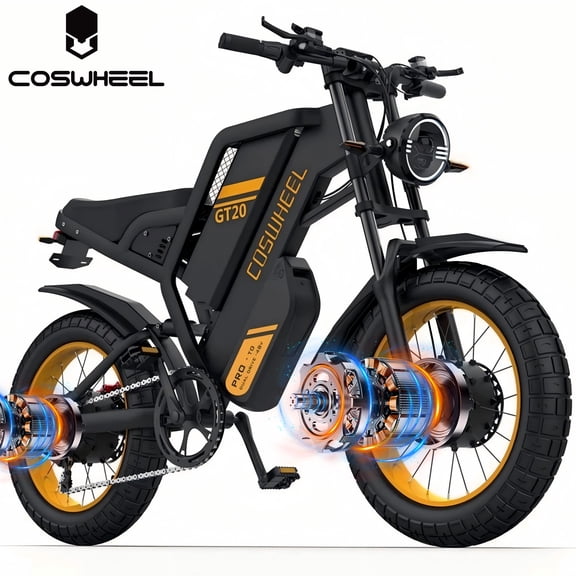 COSWHEEL GT20 PRO Off Road E Bike for Adults & Teens, 20" Fat Tire 4000W peak Max speed 35MPH, 48V 40AH dual battary 145 Miles Long Range UL2849