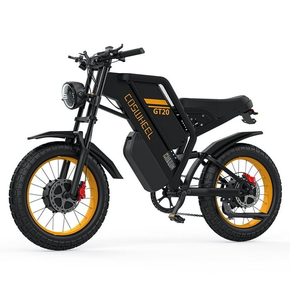 3000W Peak Dual Motor COSWHEEL GT20 Pro Electric Bike for Adults, with 48V40Ah Removable Battery,Up to 37MPH & 145 Miles, Electric Motorcycle with 7-Speed, 20"x 4.0 Fat Tire Ebikes UL2849