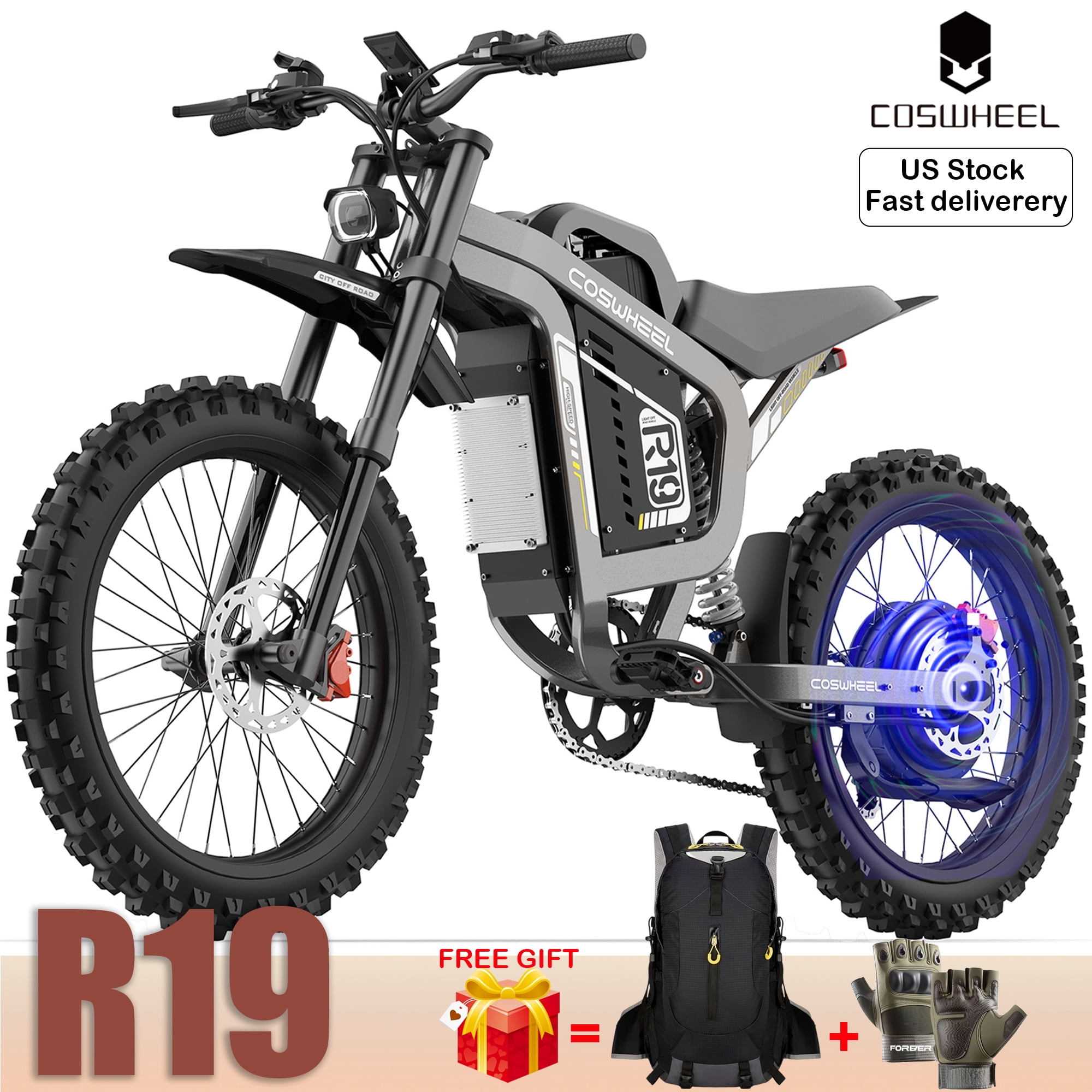 50MPH COSWHEEL R19 6000W Peak Electric Bike for Adults, 72V 40Ah Battery,124 Miles Range Electric motorcycle,Hydraulic Brakes Dual Suspension,19"all terrain tire UL2849