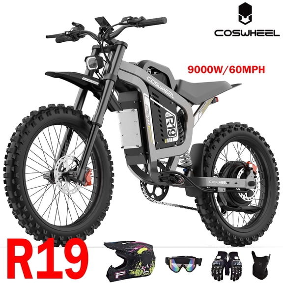 COSWHEEL R19 72V Electric Dirt Bike for Adults,40AH Battary 19"Off-Road Up to 60MPH 9000W(Peak),Full Suspension UL2849 +Helmet