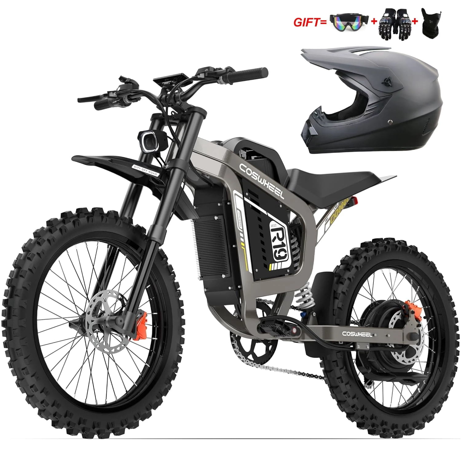 COSWHEEL R19 Adult Electric Dirt Bike, 9000W Peak Power, 72V 40Ah Removable Battery, 60 MPH, 240 Nm Torque, Full Suspension, Hydraulic Disc Brakes