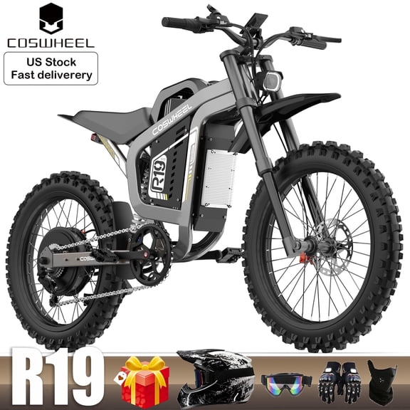 COSWHEEL R19 Electric Mountain Bike for Adults,9000W Peak 60MPH, Shimano 7-Speed, 72V 40Ah 124Mi Range, Dual Suspension & Hydraulic Brakes UL2849