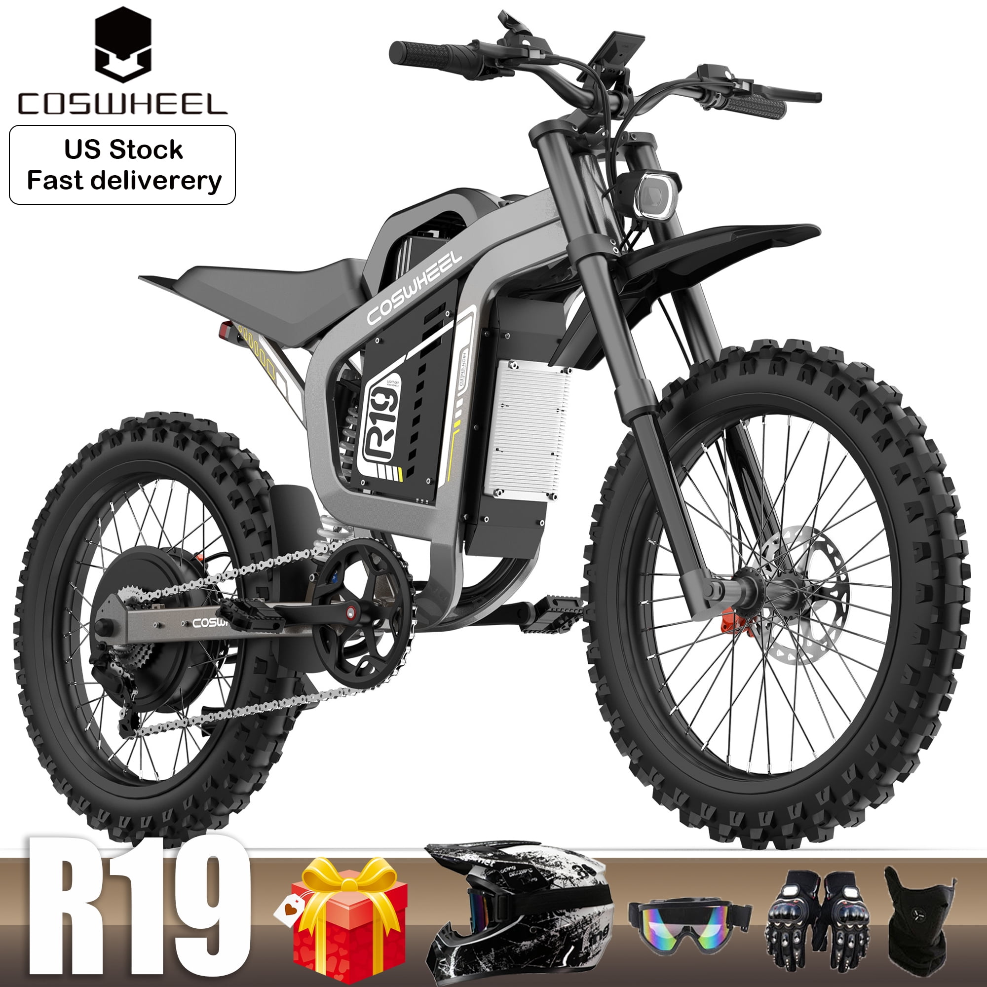 COSWHEEL R19 Electric Mountain Bike for Adults,9000W(Peak)60MPH E-Bike,Shimano 7-Speed,72V 40AH 125 Mi Max Range Dual Suspension, Hydraulic Disc Brakes, Aluminum Alloy Frame