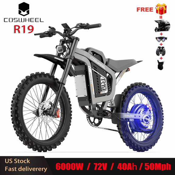 COSWHEEL R19 off-Road Electric Bike for Adult,72V 40AH Electric Bicycle,6000W(Peak)50MPH Top Speed,19”Tires 125 Miles Max Range Electric Mountain Bike Snow, Mountains For Teens