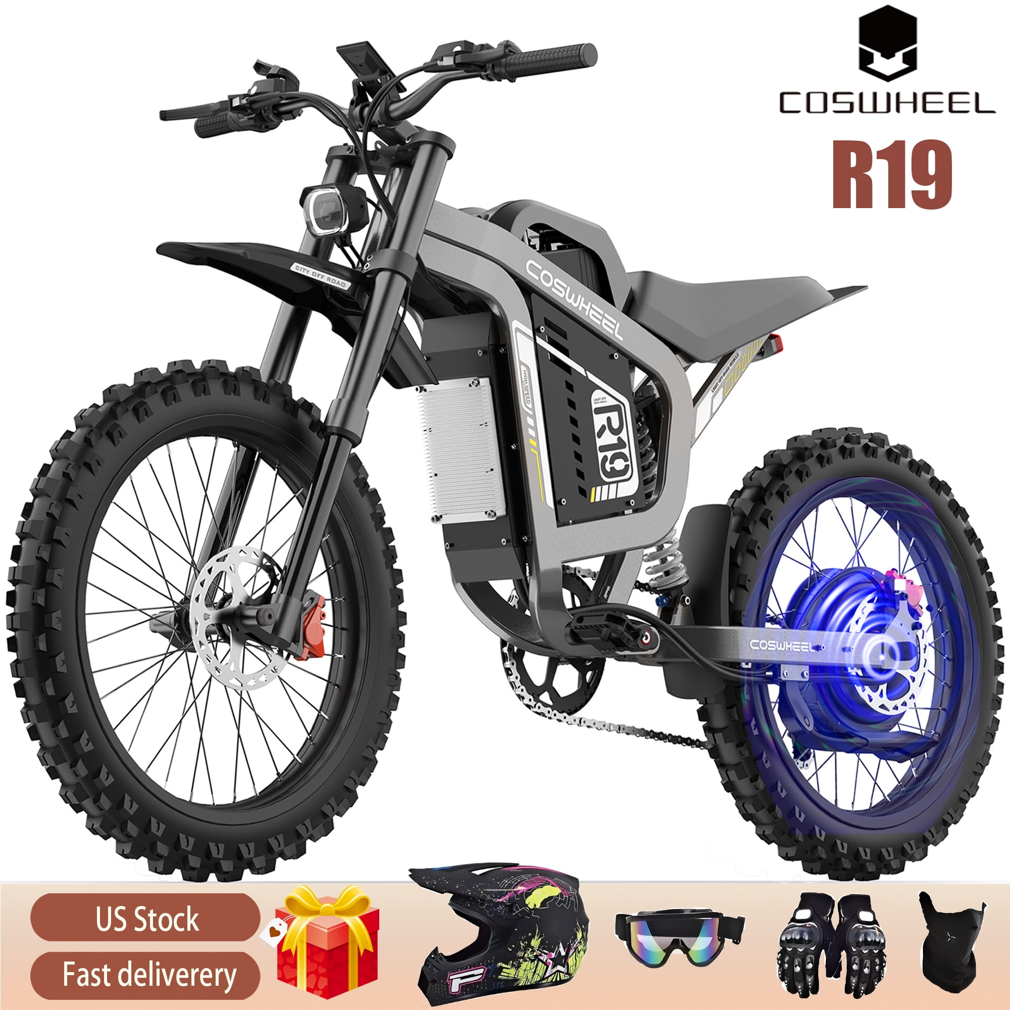COSWHEEL R19 Electric Dirt Bike for Adults,9000W Peak Motor 60MPH Top Speed 72V/40AH Battary,19x4 Light Off Road Dirtbike Style E-TrailX Electric Dirt Bike UL2849