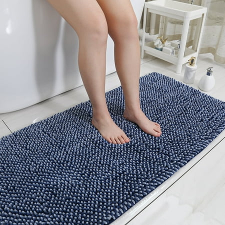 FloorHug Bathroom Rugs 24"x48", Chenille Bath Rugs Washable for Bathroom Floor, Soft and Absorbent Bath Mat Non-Slip, 1.2" Thick Plush Fluffy Bathroom Mat for Tub and Shower, Blue