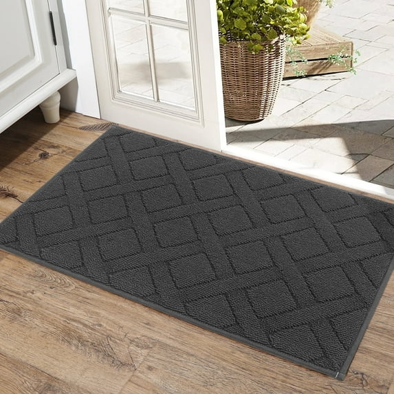 Floor Hug Doormat Indoor 20"x32", Front Door Mat Non-Slip for Entrance, Absorbent Resist Dirt Door Rug for Inside, Low-Profile Welcome Mat, Entryway Rug Floor Mats Machine Washable, Charcoal