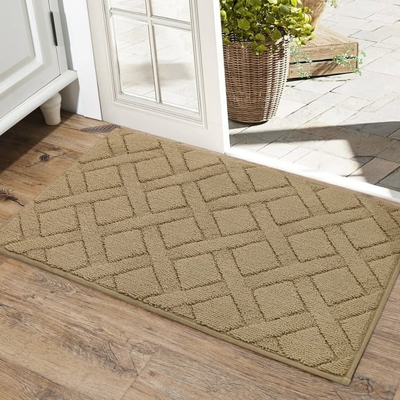 FLOORHUG Doormat Indoor 20"x32", Front Door Mat Non-Slip for Entrance, Absorbent Resist Dirt Door Rug for Inside, Low-Profile Welcome Mat, Entryway Rug Floor Mats Machine Washable, Beige