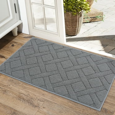 COSY HOMEER Doormat Indoor 20"x32", Front Door Mat Non-Slip for Entrance, Absorbent Resist Dirt Door Rug for Inside, Low-Profile Welcome Mat, Entryway Rug Floor Mats Machine Washable, Grey