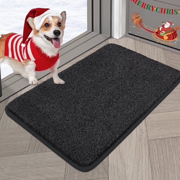 FloorHug Doormat Indoor 20"x32", Soft and Absorbent Door Mat Non-Slip, Dirt Trapper Door Mats Entry Rug Low Profile Floor Mat Machine Washable Rugs for Entryway, Front Back Door, Kitchen, Black
