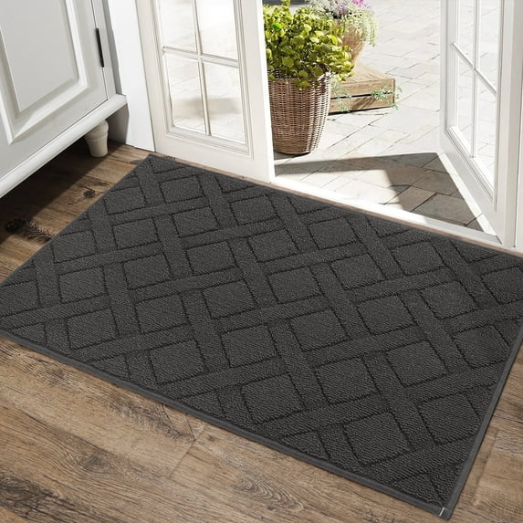 FLOORHUG Doormat Indoor 24"x36", Front Door Mat Non-Slip for Entrance, Absorbent Resist Dirt Door Rug for Inside, Low-Profile Welcome Mat, Entryway Rug Floor Mats Machine Washable, Charcoal