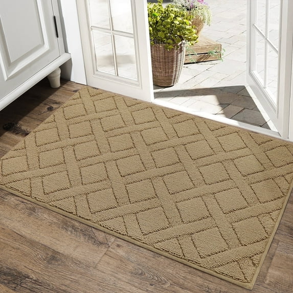 Floor Hug Doormat Indoor 24"x36", Front Door Mat Non-Slip for Entrance, Absorbent Resist Dirt Door Rug for Inside, Low-Profile Welcome Mat, Entryway Rug Floor Mats Machine Washable, Beige