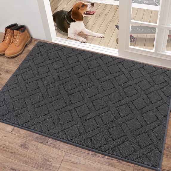 Floor Hug Indoor Doormat, 32" x 48" , Non-Slip Front Door Mat for Entrance, Machine Washable Absorbent Entryway Rug, Charcoal