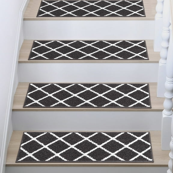 FloorHug Edging Stair Treads 28"x9"(15 PCS), Carpet Stair Treads for Wooden Steps Indoor, Stair Runners for Kids Elders and Dogs, Non-Slip TPE Backing, Stair Rugs Machine Washable, Black