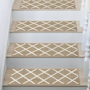COSY HOMEER Edging Stair Treads 28"x9"(4 PCS), Carpet Stair Treads for Wooden Steps Indoor, Stair Runners for Kids Elders and Dogs, Non-Slip TPE Backing, Stair Rugs Machine Washable, Beige