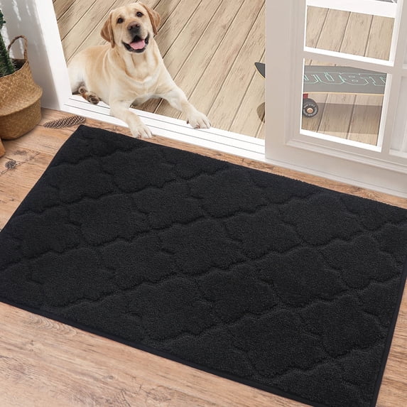 FloorHug Indoor Doormat 20"x32", Soft and Absorbent Door Mat Non-Slip, Dirt Trapper Mat Door Mats Low Profile Floor Mat Machine Washable for Entrance, Inside, Kitchen, Front Back Door, Black