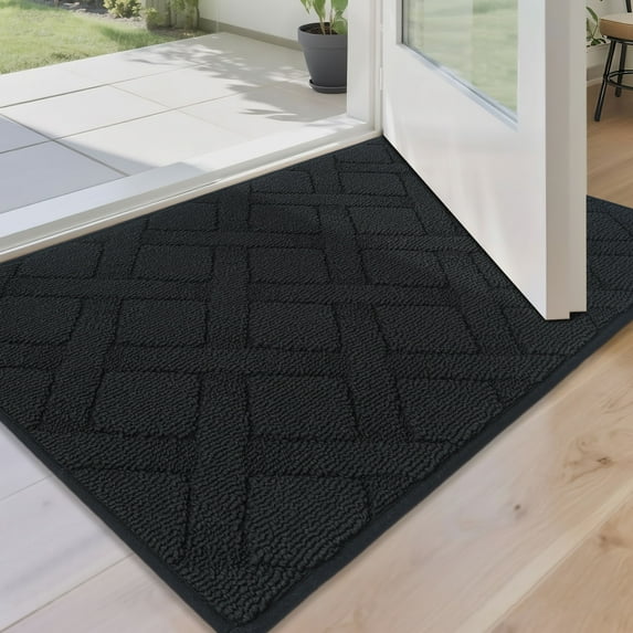 Floor Hug Indoor Dog Doormat, 20"x32", Non-Slip Front Door Mat for Entrance, Absorbent Resist Dirt Door Rug for Inside, Low-Profile Welcome Mat, Entryway Rug Machine Washable, Black
