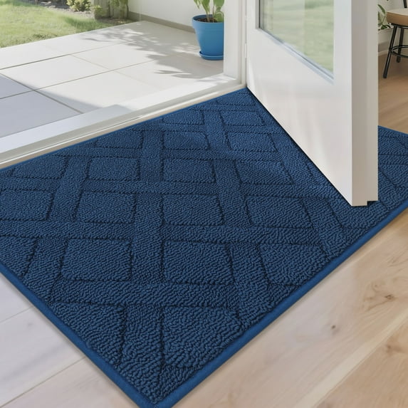 Floor Hug Indoor Dog Doormat, 20"x32", Non-Slip Front Door Mat for Entrance, Absorbent Resist Dirt Door Rug for Inside, Low-Profile Welcome Mat, Entryway Rug Machine Washable, Blue