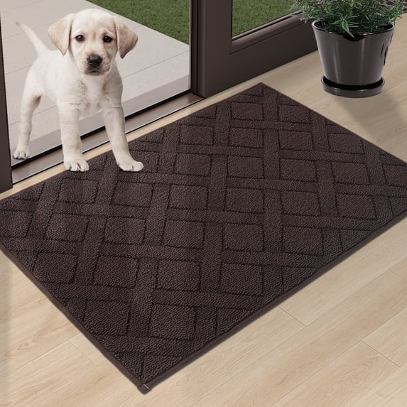 Floor Hug Indoor Doormat, 24" x 36" , Non-Slip Front Door Mat for Entrance, Machine Washable Absorbent Entryway Rug, Brown