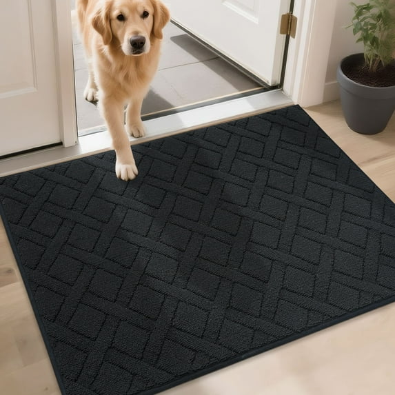 Floor Hug Indoor Dog Doormat, 32"x48", Non-Slip Front Door Mat for Entrance, Absorbent Resist Dirt Door Rug for Inside, Low-Profile Welcome Mat, Entryway Rug Machine Washable, Black