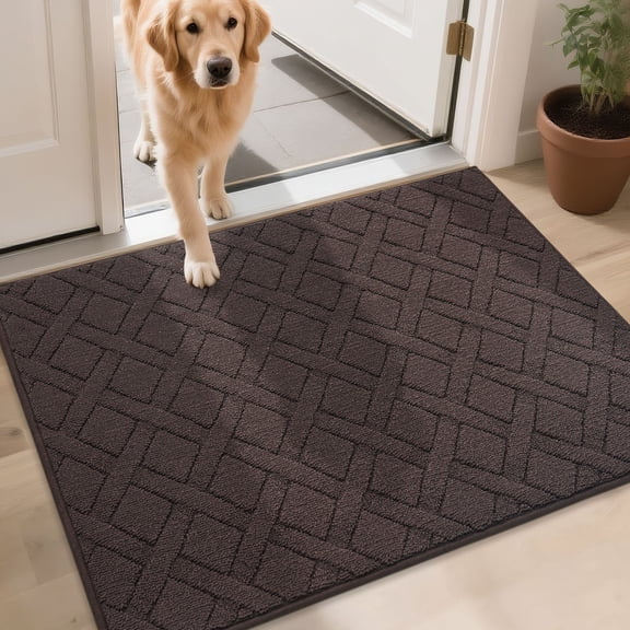 Floor Hug Indoor Dog Doormat, 32"x48", Non-Slip Front Door Mat for Entrance, Absorbent Resist Dirt Door Rug for Inside, Low-Profile Welcome Mat, Entryway Rug Machine Washable, Brown