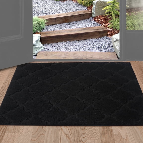 FloorHug Indoor Doormat 24"x36", Soft and Absorbent Door Mat Non-Slip, Dirt Trapper Mat Door Mats Low Profile Floor Mat Machine Washable for Entrance, Inside, Kitchen, Front Back Door, Black