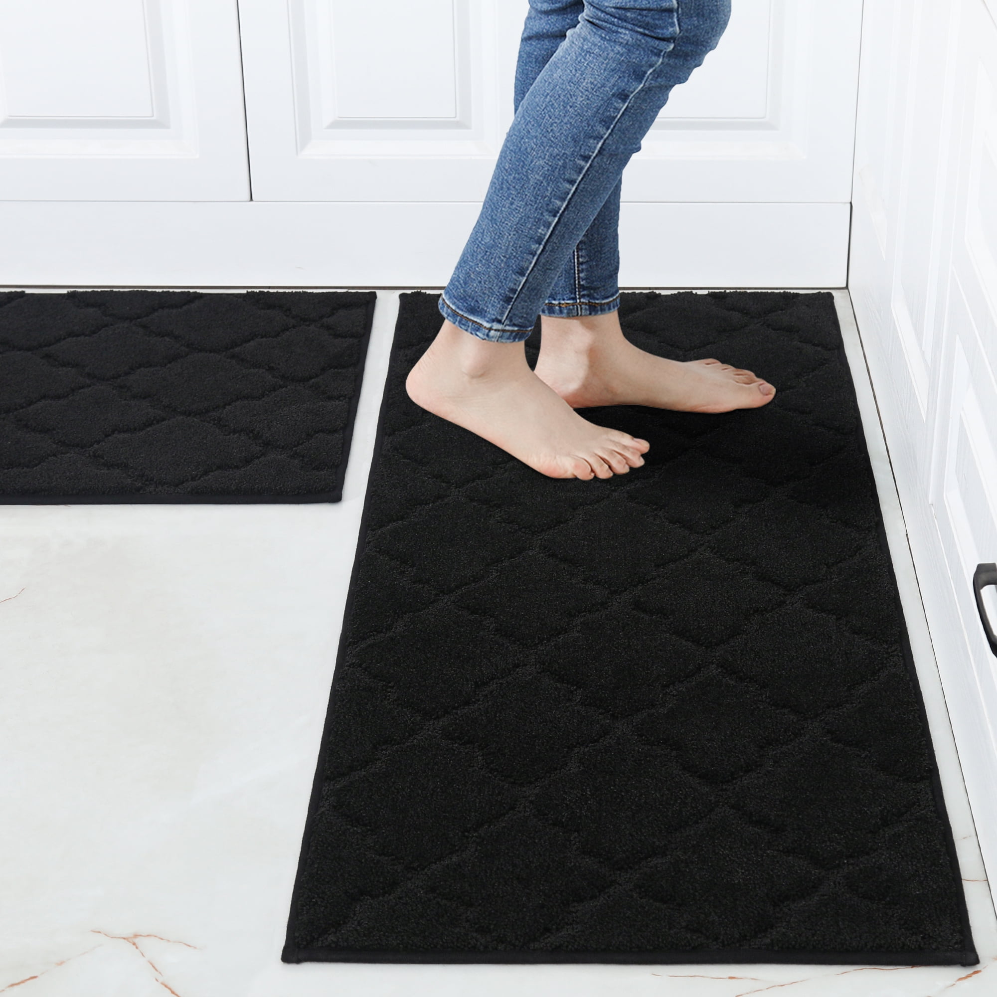 COSY HOMEER Kitchen Rugs and Mats 2 PCS, 20"x30"+20"x48", Absorbent and Stain-Resistant Kitchen Mats Non-Slip, Kitchen Runners Machine Washable, Rugs for Kitchen, Laundry Room, Entrance, Black - Walmart.com