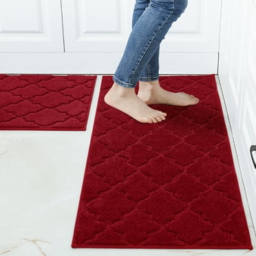 COSY HOMEER Kitchen Rugs and Mats 2 PCS, 20"x30" 20"x48", Absorbent and Stain-Resistant Kitchen Mats Non-Slip, Kitchen Runners Machine Washable, Rugs for Kitchen, Laundry Room, Entrance, Red