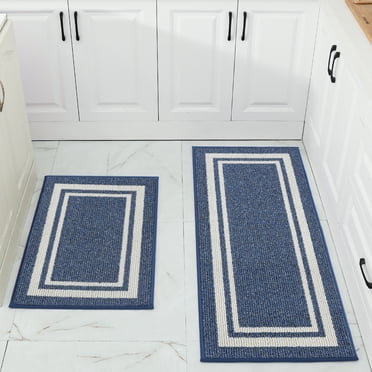COSY HOMEER Kitchen Rugs and Mats 2 Pieces, 20"x48" 20"x30", Stain-Resistant and Absorbent Kitchen Mats Non-Slip, Machine Washable Kitchen Floor Mat, Rugs for Kitchen, Floor and Home, Blue