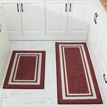 COSY HOMEER Kitchen Rugs and Mats 2 Pieces, 20"x48" 20"x30", Stain-Resistant and Absorbent Kitchen Mats Non-Slip, Machine Washable Kitchen Floor Mat, Rugs for Kitchen, Floor and Home, Red