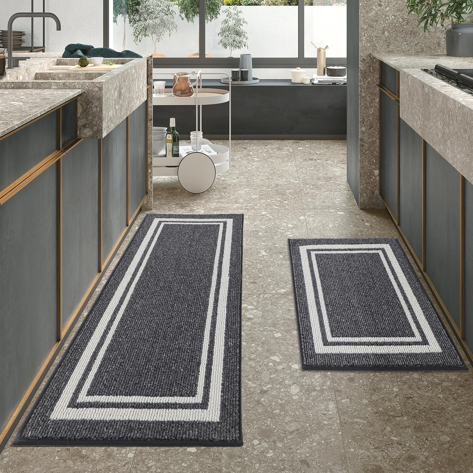 COSY HOMEER Soft Kitchen Rugs [2 PCS] for in Front of Sink Super Absorbent  Kitchen Floor Mats and Mats 20x30 Inch/20X48 Non-Skid Kitchen Mat Standing