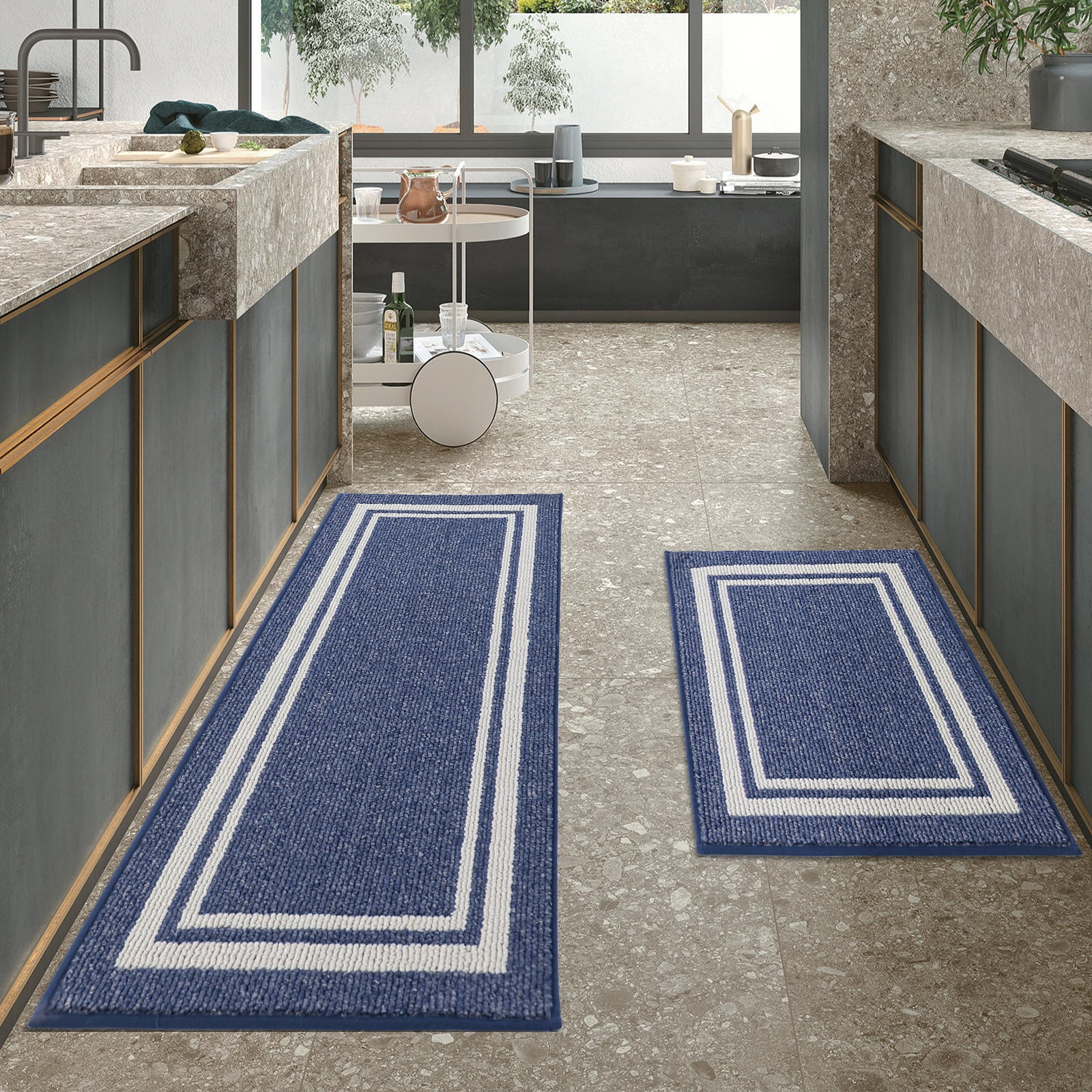 COSY HOMEER 28X18 Inch Washable Kitchen Rug Mats are Made of Polypropylene  Square Rug Cushion Which is Anti Slippery and Stain Resistance,Br