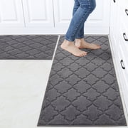 FloorHug Kitchen Rugs and Mats 2 PCS, 20"x30"+20"x48", Absorbent and Stain-Resistant Kitchen Mats Non-Slip, Kitchen Runners Machine Washable, Rugs for Kitchen, Laundry Room, Entrance, Dark Grey
