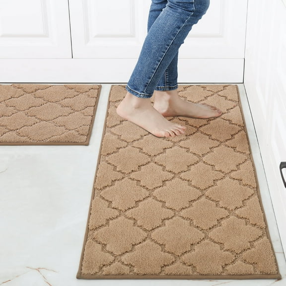 FloorHug Kitchen Rugs and Mats 2 PCS, 20"x30" 20"x48", Absorbent and Stain-Resistant Kitchen Mats Non-Slip, Kitchen Runners Machine Washable, Rugs for Kitchen, Laundry Room, Entrance, Beige