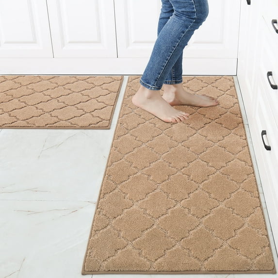 FloorHug Kitchen Rugs and Mats 2 PCS, 24"x35"+24"x60", Absorbent and Stain-Resistant Kitchen Mats Non-Slip, Kitchen Runners Machine Washable, Rugs for Kitchen, Laundry Room, Entrance, Beige