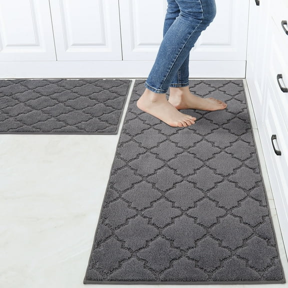 FloorHug Kitchen Rugs and Mats 2 PCS, 24"x35" 24"x60", Absorbent and Stain-Resistant Kitchen Mats Non-Slip, Kitchen Runners Machine Washable, Rugs for Kitchen, Laundry Room, Entrance, Dark Grey