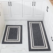 FloorHug Kitchen Rugs and Mats 2 Pieces, 20x48+20x30, Stain-Resistant and Absorbent Kitchen Mats Non-Slip, Machine Washable Kitchen Floor Mat, Rugs for Kitchen, Floor and Home, Grey