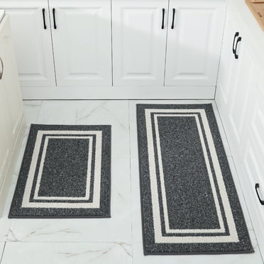 COSY HOMEER Kitchen Rugs and Mats 2 Pieces, 20"x48"+20"x30", Stain-Resistant and Absorbent Kitchen Mats Non-Slip, Machine Washable Kitchen Floor Mat, Rugs for Kitchen, Floor and Home, Grey