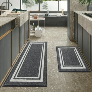 Black Grey Kitchen Rugs Mats Set 2 Pieces Abstract Modern Art Cushioned Anti-Fatigue Kitchen Rug ...