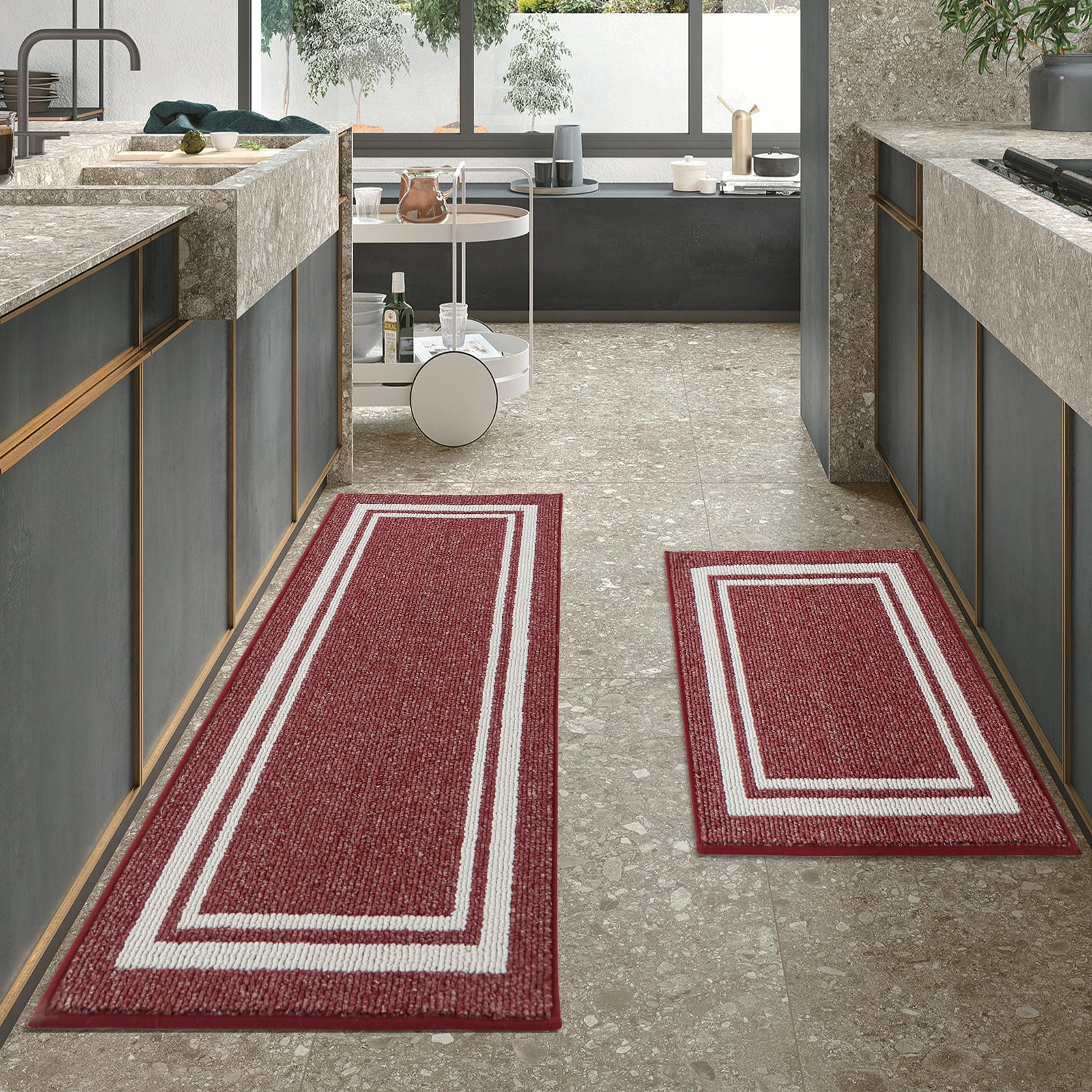 COSY HOMEER Kitchen Rugs And Mats 2 Pieces 20x48 20x30 Thick   COSY HOMEER Kitchen Rugs Mats 2 Pieces 20 X48 20 X30 Thick Floor Mat Non Slip Machine Washable Comfort Standing Kitchen Home Red Frame Ed97a8bf 1f34 43db Aee8 04e8ac4423e4.48d628996de8cc0599bc06647b63a5fc 