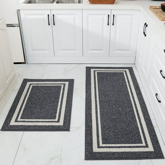 FloorHug Kitchen Rugs and Mats 2 Pieces, 24"x35"+24"x60", Stain-Resistant and Absorbent Kitchen Mats Non-Slip, Machine Washable Kitchen Floor Mat, Rugs for Kitchen, Floor and Home, Grey