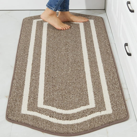 COSY HOMEER Long Kitchen Floor Mats for in Front of Sink Super Absorbent Kitchen Rugs and Mats 24"x48" Non-Skid Kitchen Mat Standing Mat Washable,Polypropylene,Brown,Frame C95