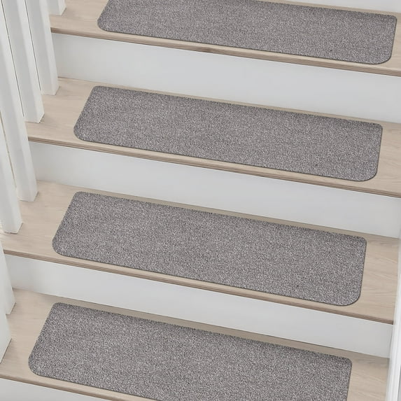 Floor Hug Stair Treads 28"x9"(15 PCS), Carpet Stair Treads for Wooden Steps Indoor, Stair Runners for Kids Elders and Dogs, Non-Slip TPE Backing, Stair Rugs Machine Washable, Grey