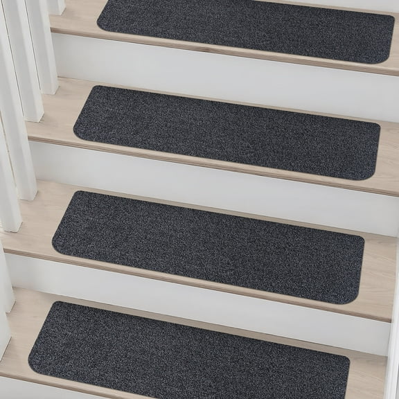 Floor Hug Stair Treads 28"x9"(4 PCS), Carpet Stair Treads for Wooden Steps Indoor, Stair Runners for Kids Elders and Dogs, Non-Slip TPE Backing, Stair Rugs Machine Washable, Black