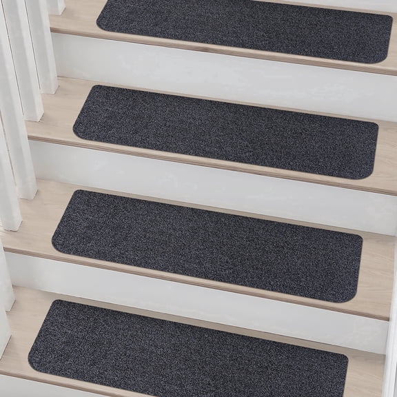 Floor Hug Stair Treads 28"x9"(4 PCS), Carpet Stair Treads for Wooden Steps Indoor, Stair Runners for Kids Elders and Dogs, Non-Slip TPE Backing, Stair Rugs Machine Washable, Black