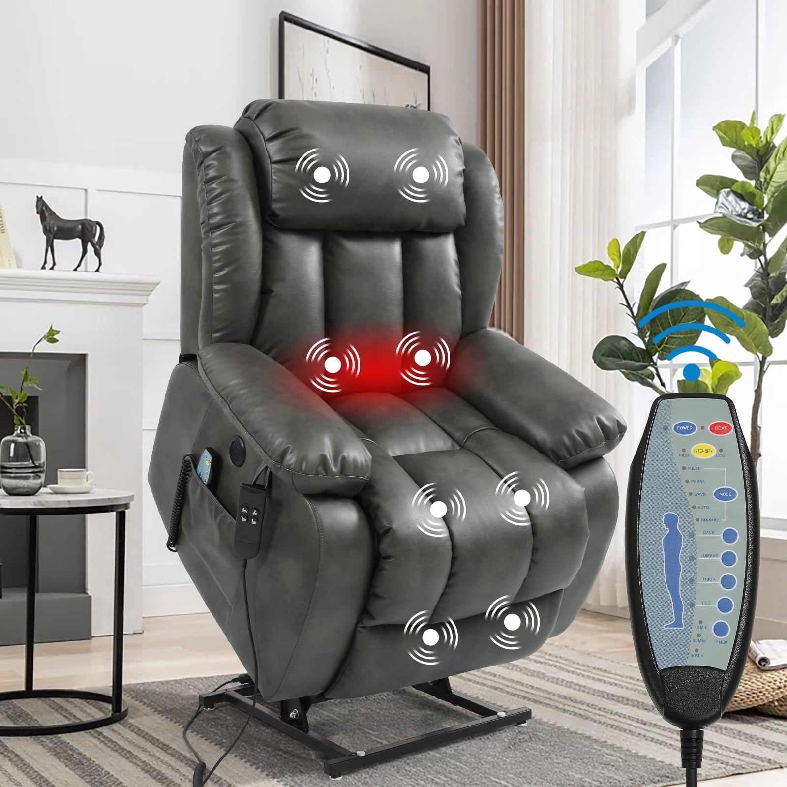 COSYJOY Dual Motor Assist Lift Power Chair,Leather Recliners with