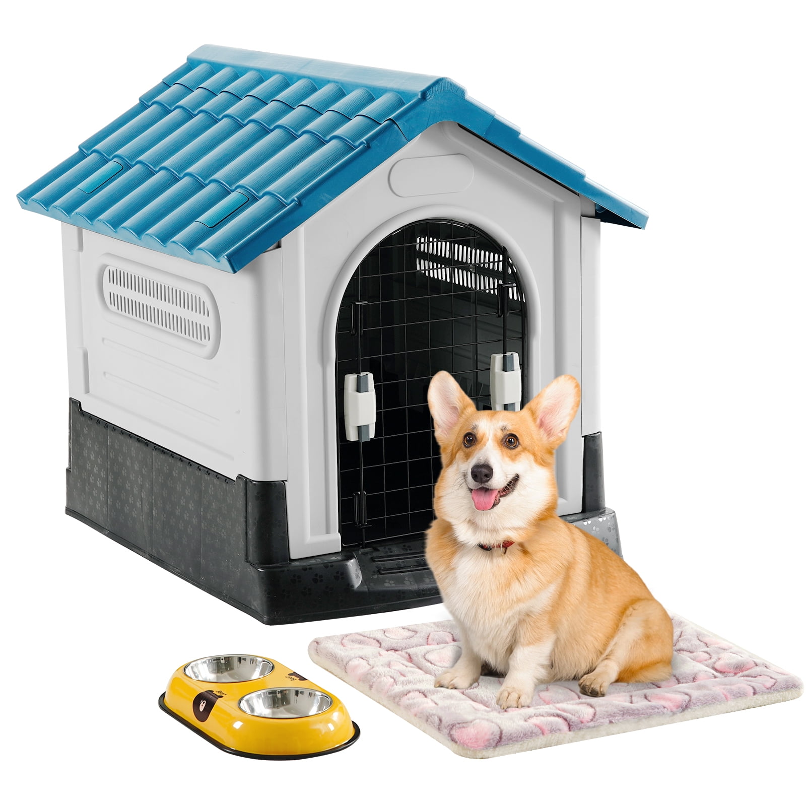 View of COSYJOY Plastic Dog House Kit with Door,Waterproof Indoor Outdoor Dog ...